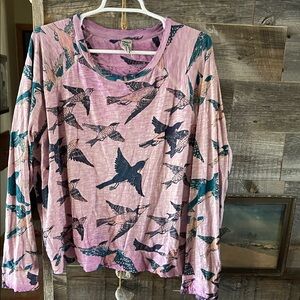 Magnolia Pearl Pink Bird Print Long Sleeve Top